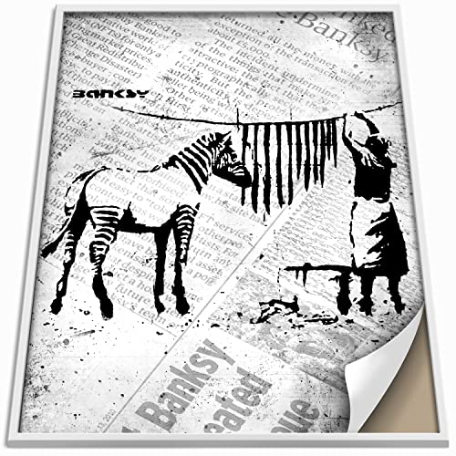 Boikal Collection Banksy Wandbild ohne Rahmen Bild Vintage Zeitung Stil Poster - Zebra Washing - 1-teilig, 50 x 70 cm B2 von Boikal