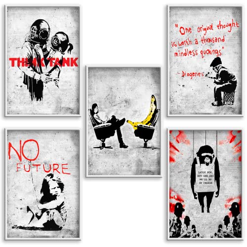 Boikal Collection Bilder Collage Wandbilder ohne Rahmen Poster Set Banksy - Banane Therapie - 5-teilig, 20 x 30 cm A4 von Boikal