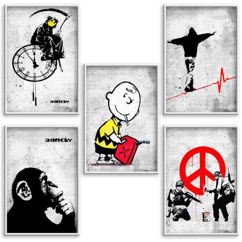 Boikal Collection Bilder Collage Wandbilder ohne Rahmen Poster Set Banksy - Charlie Brown - 5-teilig, 20 x 30 cm A4 von Boikal