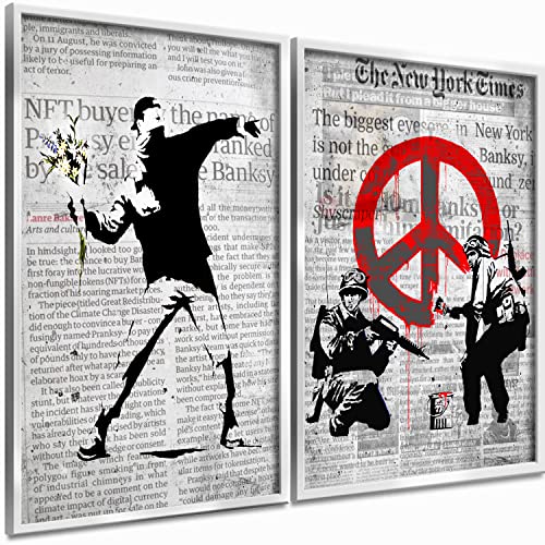 Boikal Collection Bilder Collage Wandbilder ohne Rahmen Poster Set Banksy - Flower Thrower - 2-teilig, 40 x 60 cm A2 von Boikal