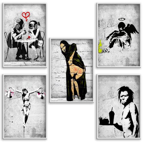 Boikal Collection Bilder Collage Wandbilder ohne Rahmen Poster Set Banksy - Gefallener Engel - 5-teilig, 15 x 20 cm A5 von Boikal