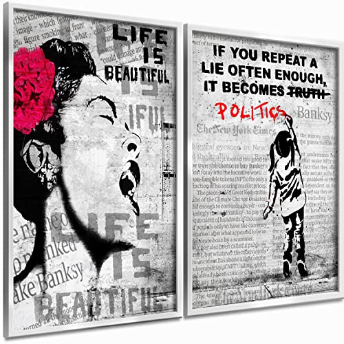 Boikal Collection Bilder Collage Wandbilder ohne Rahmen Poster Set Banksy - Life is Beautiful - 2-teilig, 30 x 40 cm A3 von Boikal