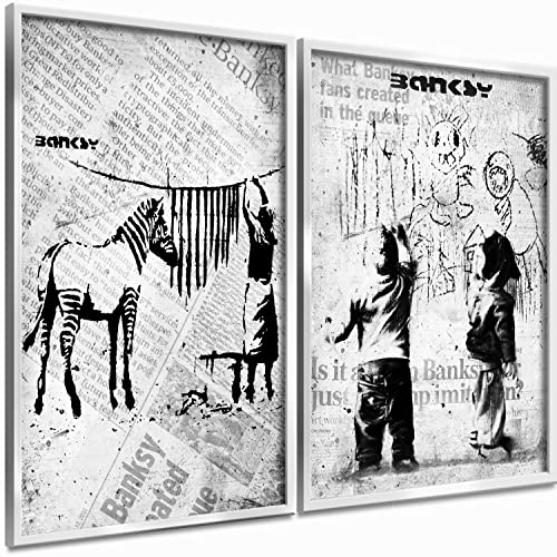 Boikal Collection Bilder Collage Wandbilder ohne Rahmen Poster Set Banksy - Zebra Washing - 2-teilig, 30 x 40 cm A3 von Boikal