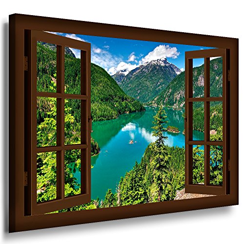 Boikal - Wandbilder Fensterblick 40 x 30 cm Leinwandbild modern Kunstdrucke Wanddesign Wanddekoration Wanddeko Braun Fenster Bild Bergen Nadelwälder See XXL58-8 Boikal - Wandbilder Fensterblick 40 x 30 cm Leinwandbild modern Kunstdrucke Wanddesign Wanddekoration Wanddeko Braun Fenster Bild Bergen Nadelwälder See XXL58-8 von Boikal