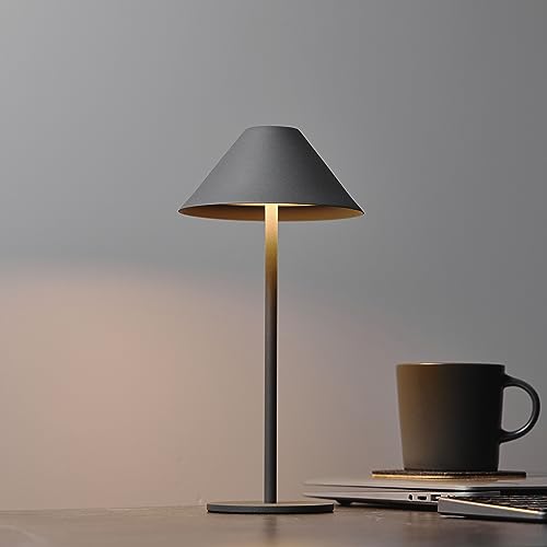 BOJIM Graue LED Tischlampen Kabellos Akku USB Aufladbar, Touch Dimmbare Tischleuchten Outdoor IP54 Wasserdicht, Schreibtischleuchte Ohne Kabel Metall für Balkon Table, Indoor, Garten von BOJIM