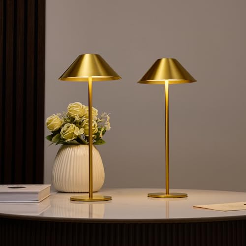 Bojim Akku Tischlampe Kabellos, Dimmbar LED Lampe mit Touch ohne Kabel, USB Aufladbar Batterie Leuchte, Tischleuchte für Tisch Outdoor Nachttisch Fensterbank, Deko Metall, IP54, Gold, 2 Stück von BOJIM