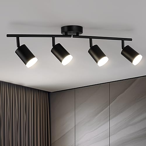 BOJIM LED Deckenstrahler 4 Flammig Schwarz, Strahler Deckenleuchte Schwenkbar 350°, Deckenlampe Spots GU10, Modern Lampen Wohnzimmerlampe, Bürolampe, Küchenlampe (Ohne Leuchtmittel) von BOJIM