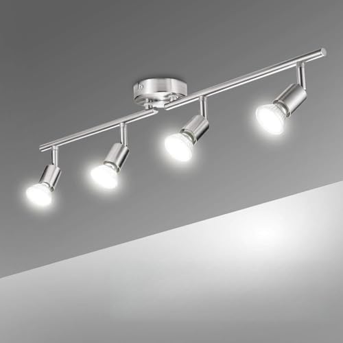 BOJIM Deckenstrahler 4 Flammig Lampe, LED Strahler Deckenleuchte Matt Nickel, Inkl. 4x6W Decke GU10 Spot Schwenkbar Deckenlampe, Modern Light für Küche Wohnzimmer Flur Innen Ceiling Büro, Neutralweiß von BOJIM