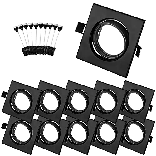 Bojim Einbaustrahler GU10 Schwarz Eckig Set, 10x Schwenkbare Einbaurahmen Lochdurchmesser 68-80mm, IP20 Einbauleuchten Rahmen, Deckeneinbaurahmen Mit GU10 Fassung für 50mm Led Leuchtmittel, Halogen von Bojim