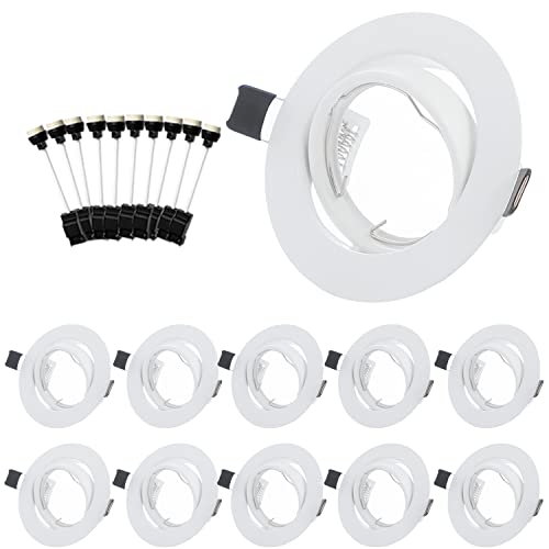 Bojim Einbaustrahler GU10 Set, 10 Stück Weiß Rund Einbaurahmen 230V, GU10 Schwenkbar Einbauleuchten Rahmen, Deckeneinbaurahmen LED Mit GU10 Fassung für Led, Halogen Leuchtmittel, Einbauspots von Bojim