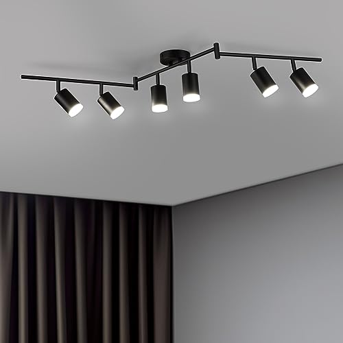 BOJIM LED Deckenstrahler 6 Flammig Schwarz, Strahler Deckenleuchte Schwenkbar 350°, Deckenlampe Spots GU10, Modern Lampen Wohnzimmerlampe, Bürolampe, Küchenlampe (Ohne Leuchtmittel) von BOJIM