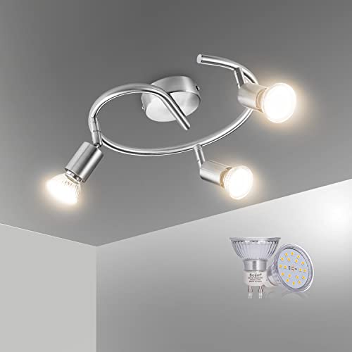 Bojim LED Deckenleuchte Schwenkbar, LED Deckenstrahler 3 flammig LED Deckenlampe Inkl. 3 x 6W GU10 Spots Warmweiß 2700K 550LM, Moderne Küchenlampe IP20 Spotleuchte Metall Matt nickel Design von Bojim