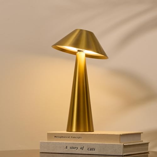 BOJIM Akku Tischlampe Kabellos, Dimmbar LED Lampe mit Touch ohne Kabel, USB Aufladbar Batterie Leuchte, Tischleuchte für Tisch Outdoor Nachttisch Fensterbank, Magnetic, Deko Metall, IP54, Gold von BOJIM