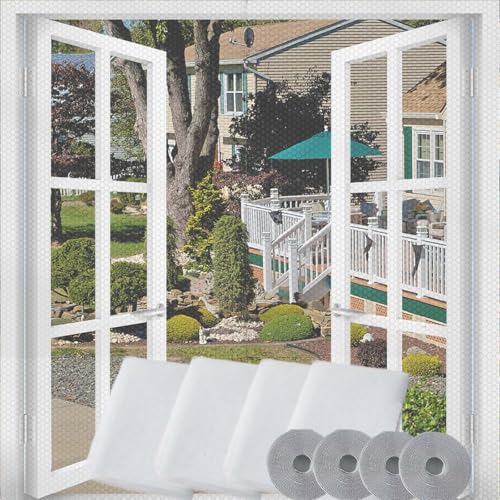 4 Stück Fliegengitter für Fenster, Fliegengitter Fenster Insect Stop, Bokaiya Insektenschutz mit Klettband Selbstklebend 130x150cm, Moskitonetze für Fenster Schützen die Familie vor Insekten (Weiß) von Bokaiya
