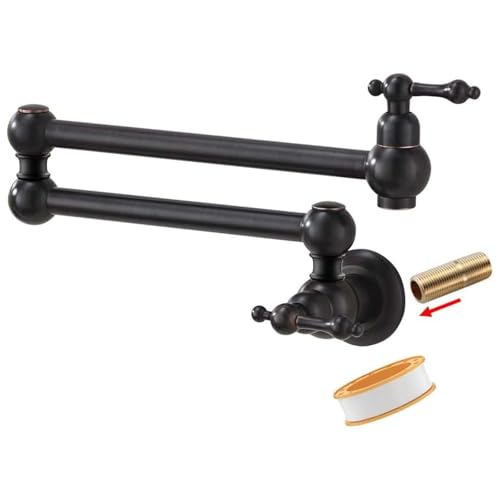 Bokaiya Küchenarmatur Wandmontierte,Topffüller Wasserhahn Schwarz Klappbar Schwenkbar,Spültischarmatur Küchen Einloch-Doppelgelenk-Schwenkarm-Wasserhahn (Schwarz ORB) von Bokaiya