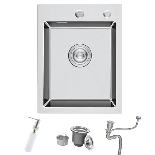 Bokaiya Küchenspüle aus Edelstahl 304, 35 x 45 cm, kleine Küchenspüle, Einbauspüle mit 2 Hahnlöchern, Überlauf, Siphon und Seifenspender, 1 Becken, gebürstetes Nickel Bokaiya Küchenspüle aus Edelstahl 304, 35 x 45 cm, kleine Küchenspüle, Einbauspüle mit 2 Hahnlöchern, Überlauf, Siphon und Seifenspender, 1 Becken, gebürstetes Nickel von Bokaiya
