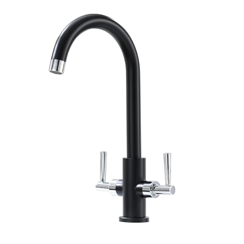 Bokaiya Schwarze Küchenarmaturen Mischbatterie mit Chrom Doppelhebel Modern Monobloc Matt Schwarz Küchenarmaturen 1 Loch Edelstahl Küchenspüle Mischbatterie (Schwarz und Chrom) von Bokaiya
