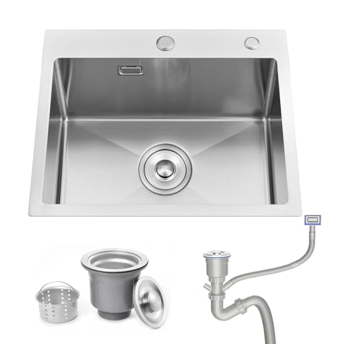 Bokaiya Spülbecken Küche Klein, 50 x 45 cm Edelstahlspüle Einbauspüle, Spüle Edelstahl für Arbeitsplatten ab 50cm, Edelstahlspüle mit 2 Hahnlöchern, Ab- und Überlaufgarnitur, inkl. Siphon von Bokaiya