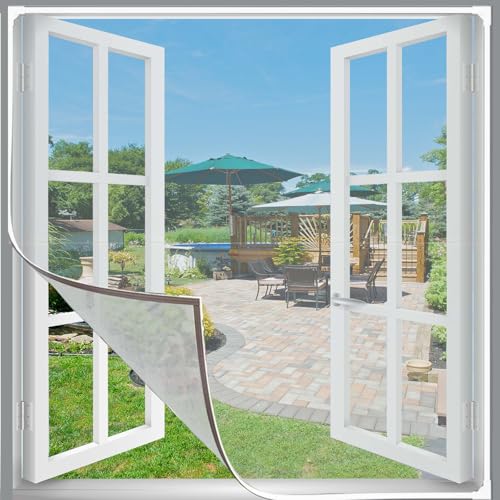 Fliegengitter Fenster Magnet, 130 x 150 cm DIY Insektenschutz Magnetfenster, Bokaiya Moskitonetz Fenster, Weiß Magnet Rahmen für Fliegengitter Fenster Mückengitter ohne Bohren (Grau) von Bokaiya