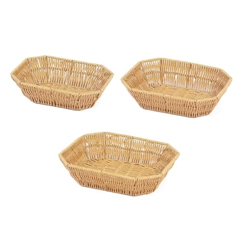 3pcs Imitation Rattan Oktagonal Obst Servingkorb Dekorative Snacks Tablett Plastik Brot Brotplatte Für Desktop von Bokcztml