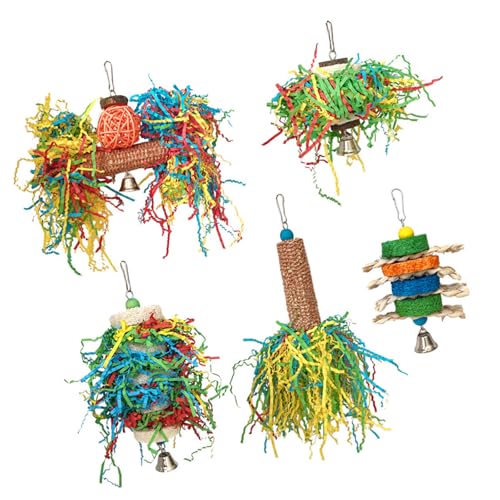 Bokcztml Papageienspielzeug, 5-teiliges Set, bunt, zerkleinernd, kaubar, Luffa, Maisblätter, Futtersuche, Aktivität für Vogelverhalten, Stimulation, interaktiver Vogel Bokcztml Papageienspielzeug, 5-teiliges Set, bunt, zerkleinernd, kaubar, Luffa, Maisblätter, Futtersuche, Aktivität für Vogelverhalten, Stimulation, interaktiver Vogel von Bokcztml