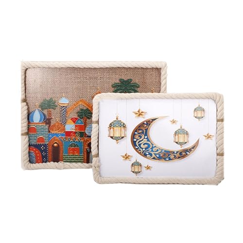 Delicate Ramadans Holzbaumwäscheseil Gewebte Tabletts Eid Mubaraks Tablett Zum Frühstück Und Dessert Heimparty Dekore Serviert von Bokcztml