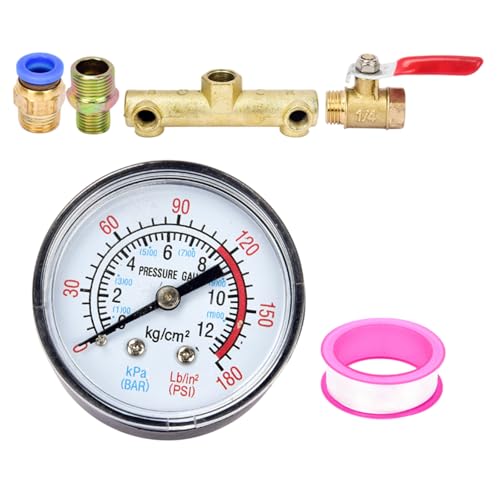 Luftkompressor-Teile, 8-teiliges Set, mit Metall-Manometer und Ventilen, Luftpumpen-Zubehör-Set für Stabilität, Garage, Luftpumpen-Komponente von Bokcztml