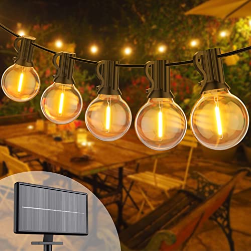 BokiHuk Solar Lichterkette Aussen, 18M Led Lichterkette Außen mit 30+2 Warmweiß G40 Birnen Wasserdicht, 4 Modus Solar/USB-Betriebene Solar Lichterkette für Garten Terrasse Hochzeit Party Schwimmbad von BokiHuk