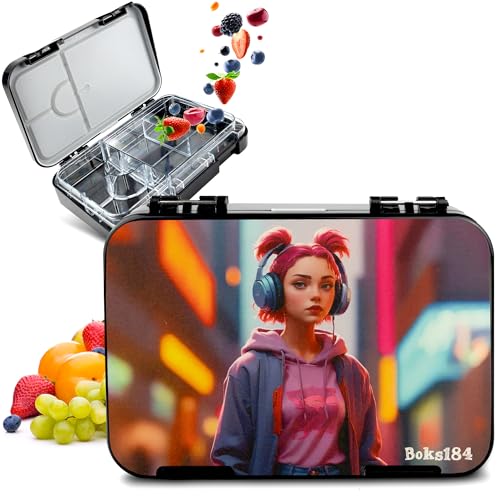 Boks184 Brotdose Kinder mit Fächern - Bento Box auslaufsicher - robust - BPA Frei Lunchbox - Brotbox für Schule, Kindergarten & Ausflüge - Snackbox -Vesperbox (Boks184 Design schwarz) von Boks184