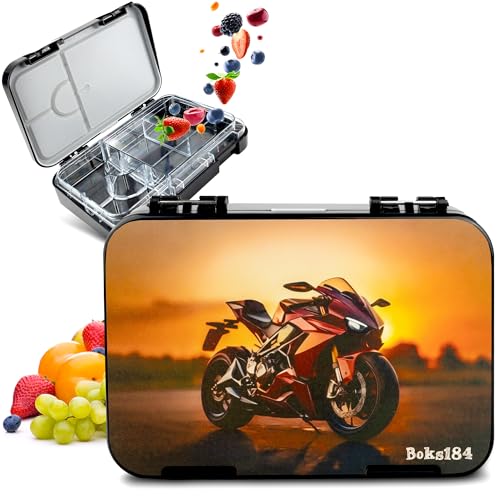 Boks184 Brotdose Kinder mit Fächern - Bento Box auslaufsicher - robust - BPA Frei Lunchbox - Brotbox für Schule, Kindergarten & Ausflüge - Snackbox -Vesperbox (Motorrad schwarz) von Boks184