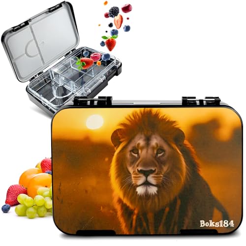Boks184 Brotdose Kinder mit Fächern - Bento Box auslaufsicher - robust - BPA Frei Lunchbox - Brotbox für Schule, Kindergarten & Ausflüge - Snackbox -Vesperbox (Löwe schwarz) von Boks184