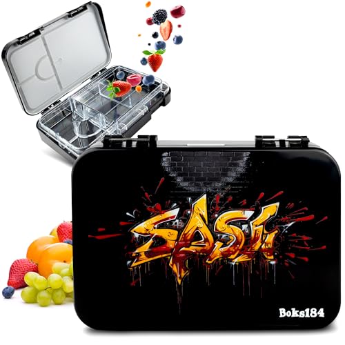 Boks184 Brotdose Kinder mit Fächern - Bento Box auslaufsicher - robust - BPA Frei Lunchbox - Brotbox für Schule, Kindergarten & Ausflüge - Snackbox -Vesperbox (Grafitti schwarz) von Boks184