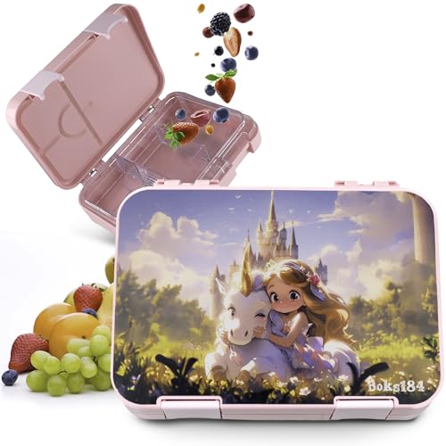 Boks184 Brotdose Kinder mit Fächern - Bento Box auslaufsicher - robust - BPA Frei Lunchbox - Brotbox für Schule, Kindergarten & Ausflüge - Snackbox -Vesperbox (Prinzessin rosa) von Boks184