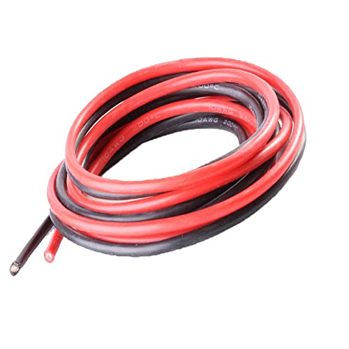 Boladge 2 Meter Reine Silikonleitung 10AWG Stromkabel Batteriekabel Verzinnter Kupferdraht 10 Gauge RC Kabel (1 Meter in Schwarz und 1 Meter in Rot) (10AWG) von Boladge