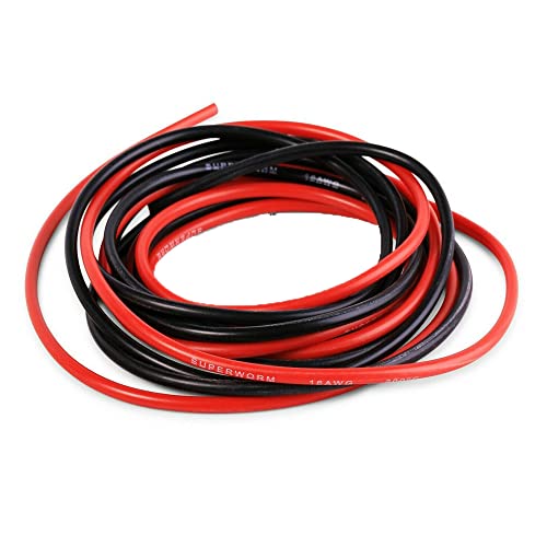 Boladge 2 Meter Reine Silikonleitung 16AWG Stromkabel Batteriekabel Verzinnter Kupferdraht 16 Gauge RC Kabel (1 Meter in Schwarz und 1 Meter in Rot) (16AWG) von Boladge