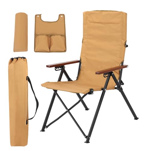Bolam Campingstuhl Faltbar Einstellbare 5 -Position -Klappstuhl mit Kissen und Armlehnen - Angelstuhl Klappbar 160 kg - für Camping, Fischerei und Erholung im Freien (Gelb) von Bolam