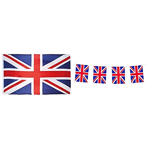 Boland 11620 - Dekorationsfahne Union Jack, 1 Stück, Größe 90 x 150 cm, England, Flagge & Wimpelkette Union Jack, Länge 10 Meter, Großbritannien, Nationalflagge, Fahnenkette, Kunststoffgirlande von Boland