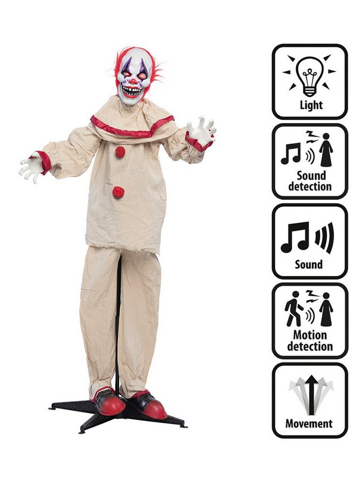 Boland Dekofigur Animierter Gruselclown Halloween Deko – 153 cm, Sei leise, sonst weckst Du den Horrorclown auf! von Boland