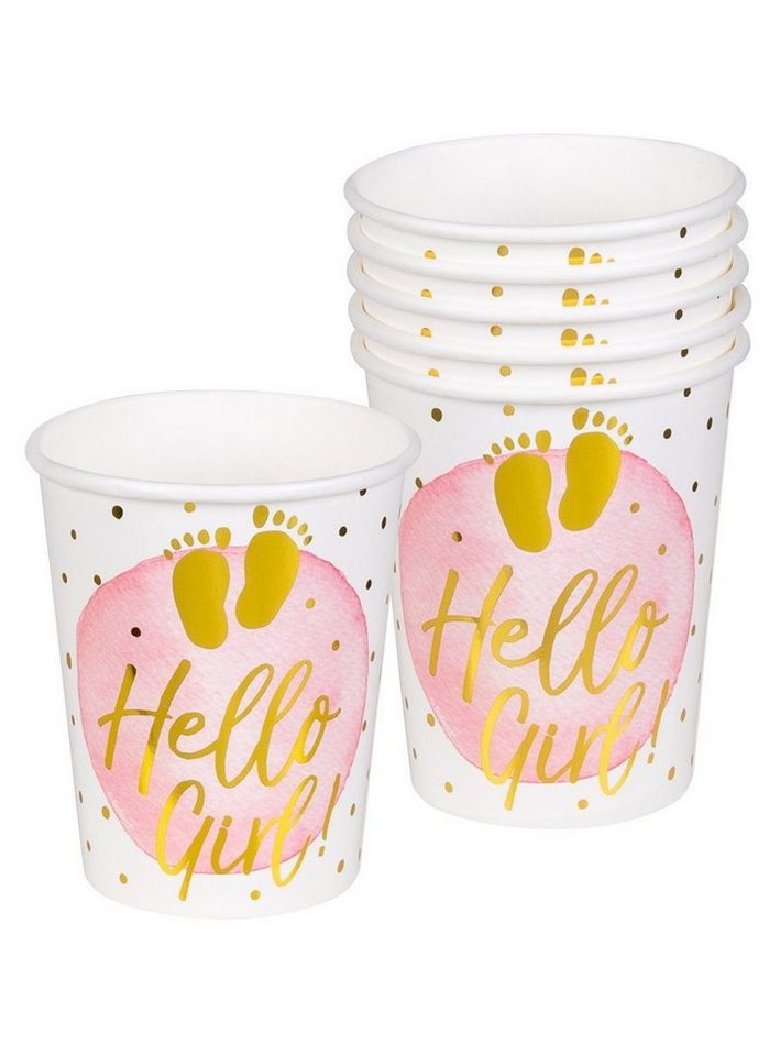 Boland Einweggläser 6 Hello Girl! Pappbecher, Pappe, Partygeschirr für Geburt, Babygeburtstag oder Pullerparty! von Boland