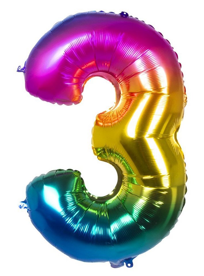Boland Folienballon Folienballon 3 rainbow 86 cm, Ballon zur Befüllung mit Gas - für Geburtstag & Jubiläum von Boland