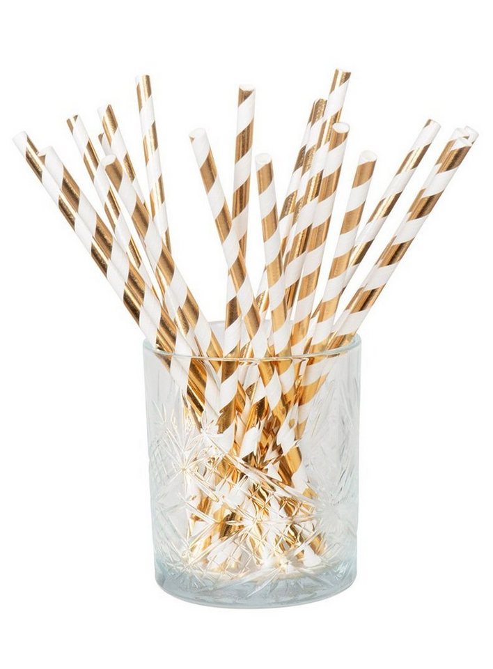 Boland Trinkhalme 20 gestreifte Papierstrohhalme gold, Partygeschirr für Geburtstage, Mottopartys und Events! von Boland