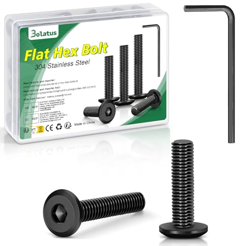 20 Stück M5 x 12 Schrauben Schwarz, Bolatus Innensechskant Flachkopfschrauben, 304 Edelstahl Flachkopfschrauben mit Inbusschlüssel für Möbel, Parkstühle, Elektrogeräte, Motorradzubehör usw von Bolatus