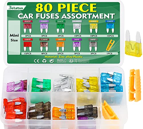 80 Stück Mini Auto Sicherungen, Bolatus Kfz Autosicherungen Set Gemischt 2A 3A 5A 7.5A 10A 15A 20A 25A 30A 35A 40A Flachsicherungen mit Sicherungszieher für PKW LKW Wohnmobil, grün von Bolatus