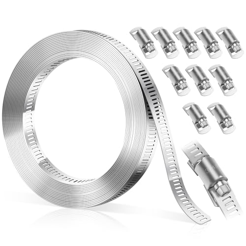 Bolatus 3 Meter Schlauchschellen 304 Edelstahl, DIY Schellen Schlauchklemme Einstellbare Edelstahl Schlauch Clips mit 10 Stück Befestigungens Schraube Klemme für Wasser Rohr, Haus Gasrohr, Kühler von Bolatus