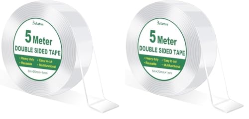 Bolatus 5m Doppelseitiges Klebeband Transparent Extra Stark Nano Klebeband Double Sided Tape Ablösbar Doppelseitig Klebeband Dünn für Zuhause, Küche, Auto oder Mehrzweck（1 Rolle） (Packung mit 2) von Bolatus
