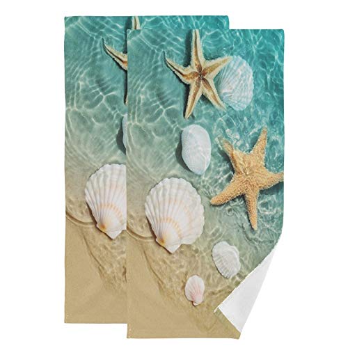 Bolaz Handtücher, 2 Stück Seestern-Muscheln am Strand, weiches Luxus-Handtuch für Badezimmer, Küche, Strand von Bolaz