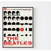 1966 Beatles Danish Poster Druck Mid Century Modern Typografie Hard Day's Night Bauhaus John Lennon Paul Mccartney Revolver Get Back Oasis von BoldModern