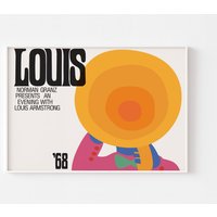 Louis Armstrong Poster Druck Boho Mid Century Modern Psychedelic Ella Fitzgerald Woodstock Milton Glaser Jazz Bob Dylanduke Ellington von BoldModern