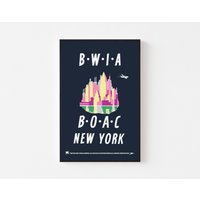 Mid Century Nyc Reise Poster Druck New York Boac Bwia Andy Warhol Rene Magritte Schloss Woodstock Tropical Modern Brooklyn British Airwaves von BoldModern