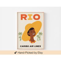 Rio Poster Druck | Caribu Luftlinien Mid Century Modern Space Age Brasilien Sidewalk Travel Ipanema Tropical Surf 20-40% Sale + Kostenloser Versand von BoldModern